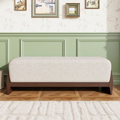 Rubber Solid Wood Bench with Thick Soft Cushions, Can Accommodate