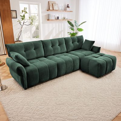 Three - Seater Sofa Set With Ottoman And Pillows - Green - Model
