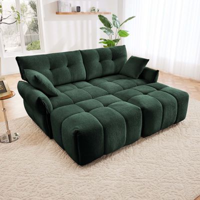 2 - Seat Sofa Set With 2 Ottomans And Throw Pillows - Green
