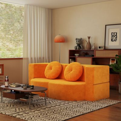 Folding Sofa Bed with Pillow - Yellow