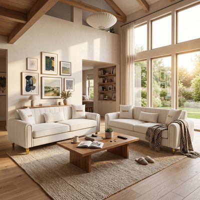 FX - P11 - CW - 2PC SOFA Modern Cream Velvet 2 - Piece Sofa Set FX - P11 - CW - 2PC SOFA Modern Cream Velvet 2 - Piece Sofa Set