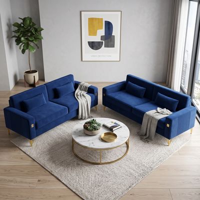 FX - P18 - RB - 2PCS SOFA Royal Blue Velvet Sofa Set FX - P18 - RB - 2PCS SOFA Royal Blue Velvet Sofa Set