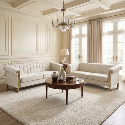 FX - P81B - CW - 2PC - SOFA Modern Cream Velvet 2 Piece Sofa Set FX - P81B - CW - 2PC - SOFA Modern Cream Velvet 2 Piece Sofa Set