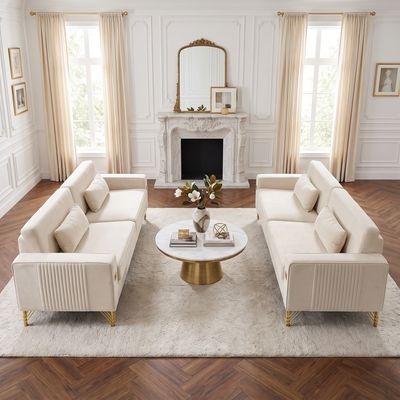 FX - P18 - BE - 2PCS SOFA Ivory Beige Velvet Sofa Set FX - P18 - BE - 2PCS SOFA Ivory Beige Velvet Sofa Set