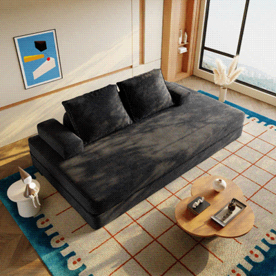 86.6Multifunctional Convertible Sofa Bed w/ 2 Removable Backre - Dark