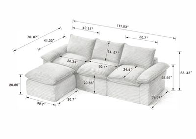 Modern corduroy cloud sofa - Dark Gray - 70.07 x 111.03 x 35.43 in.