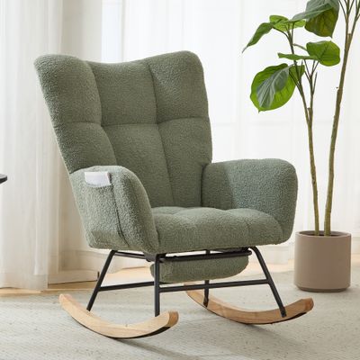 Teddy Fabric Wingback Glider Rocker & Ottoman Set - Green - Fabric