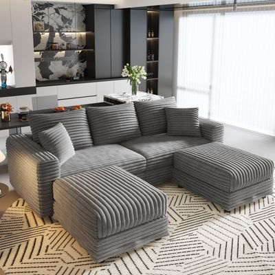 82.7 Plush Corduroy 3 - Seat Sofa - Grey - 66.9 x - 82.7x66.9x25.6IN