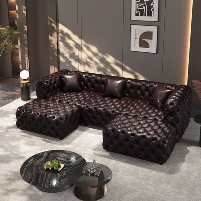 105.7 105.7" Modern Sofa Set, Faux Leather Upholstered Modular - Model