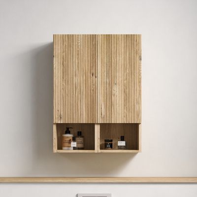 Rough Oak & Rough Oak Bathroom Floating 2 - piece Side Cabinet Set