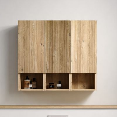 Rough Oak & Rough Oak Bathroom Floating 3 - piece Side Cabinet Set
