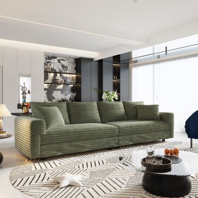 102.4 " Plush Corduroy 4 - Seat Sofa - Green