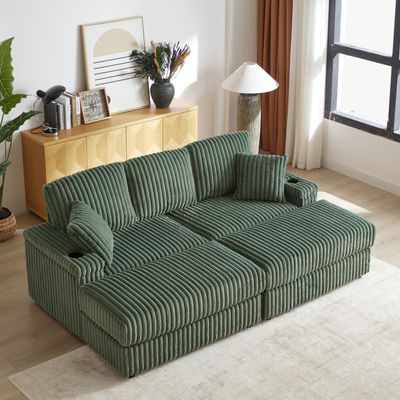 84" Corduroy 3 - seater sofa With 3 back pillows - Green