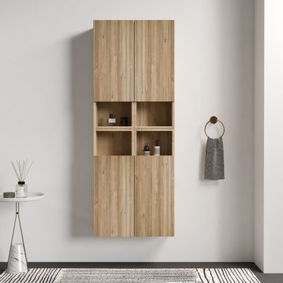 Rough Oak & Rough Oak Bathroom Floating 4 - piece Side Cabinet Set