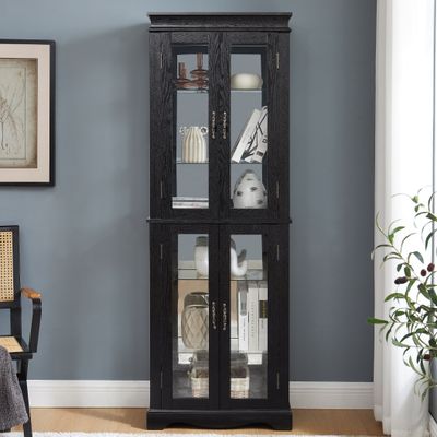 Lighted Glass Curio Display Cabinet - Black Lighted Glass Curio Display Cabinet - Black