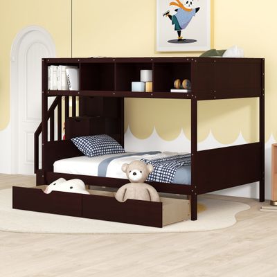1/3 of LT000228AAP - 1 Twin over Full Bunk Bed with Shelfs - Espresso