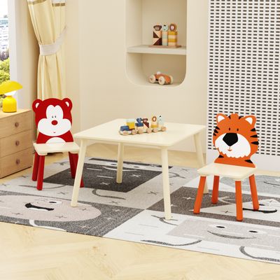 Kids Table and 2 Chairs Set - Natural - Solid Wood & MDF - Model