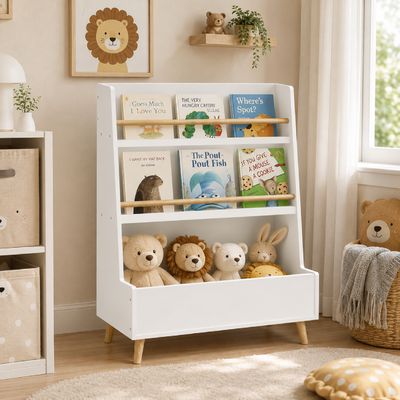 Kids Bookshelf, Book and Magazine Rack, Book Organizer - White