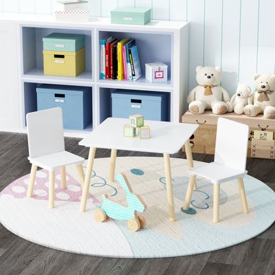 Kids Table and 2 Chairs Set - White - Solid Wood & MDF - 20.94 lb
