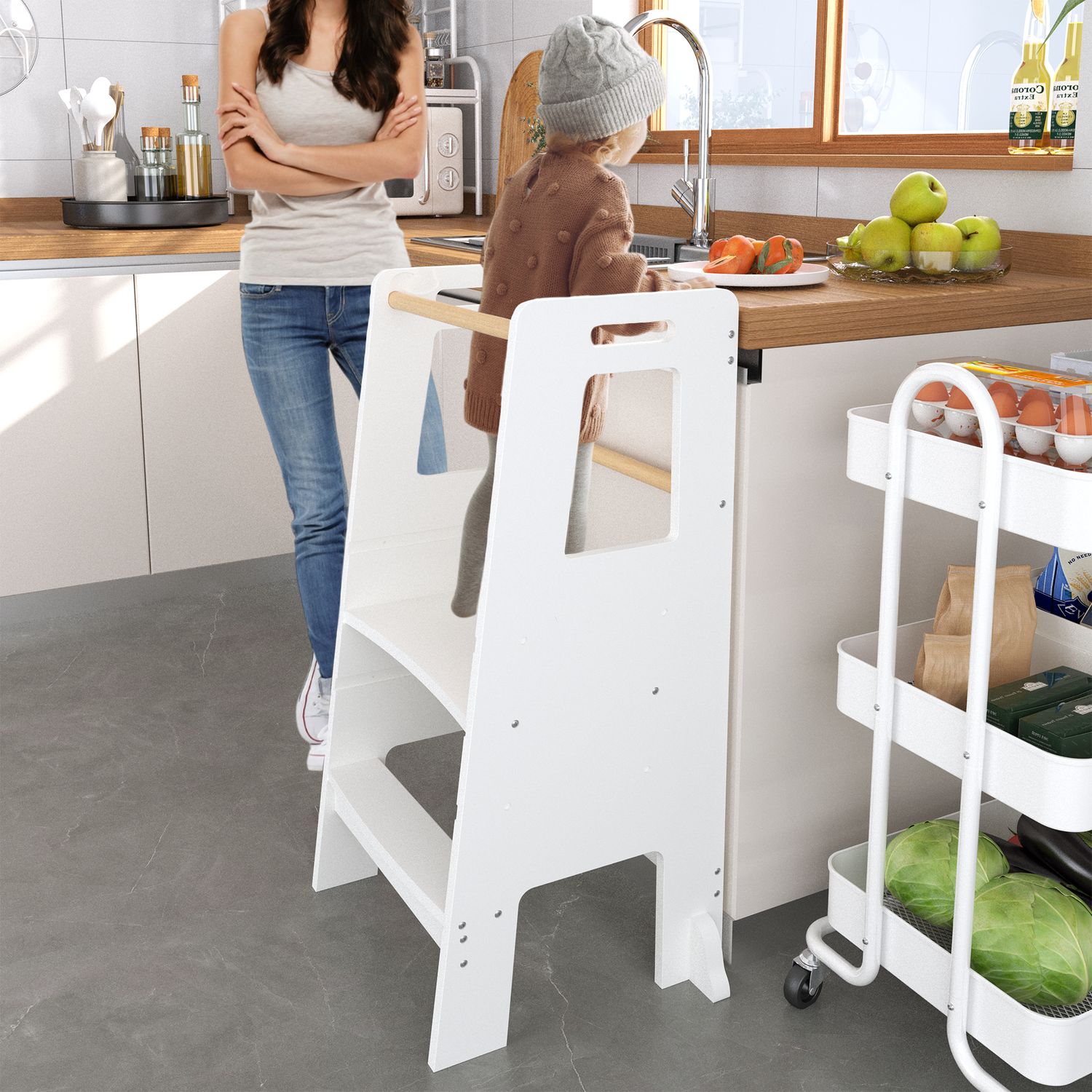 Kids Standing Tower, Child Kitchen Step Stool Toddler Wood Stepping