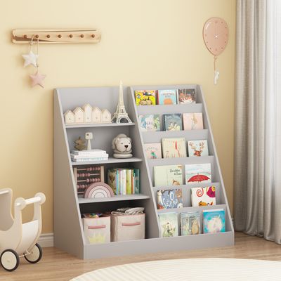 Kids Bookshelf and Toy Storage Organizer - Gray - 15.75 x 34.65 x