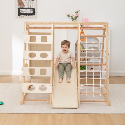 9 - in - 1 Slide and Climbing Wall for Toddlers 3 & - Natural Wood