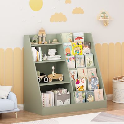 Kids Bookshelf and Toy Storage Organizer - Sage - 15.75 x 34.65 x