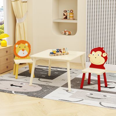 Kids Table and 2 Chairs Set - Natural - Solid Wood & MDF - 20.72 lb