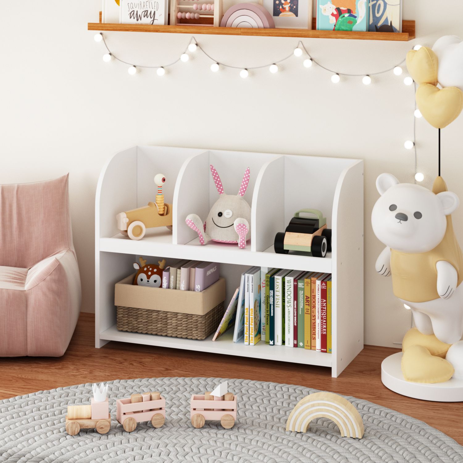 Kids Bookcase with 4 Compartments - White Kids Bookcase with 4 Compartments - White