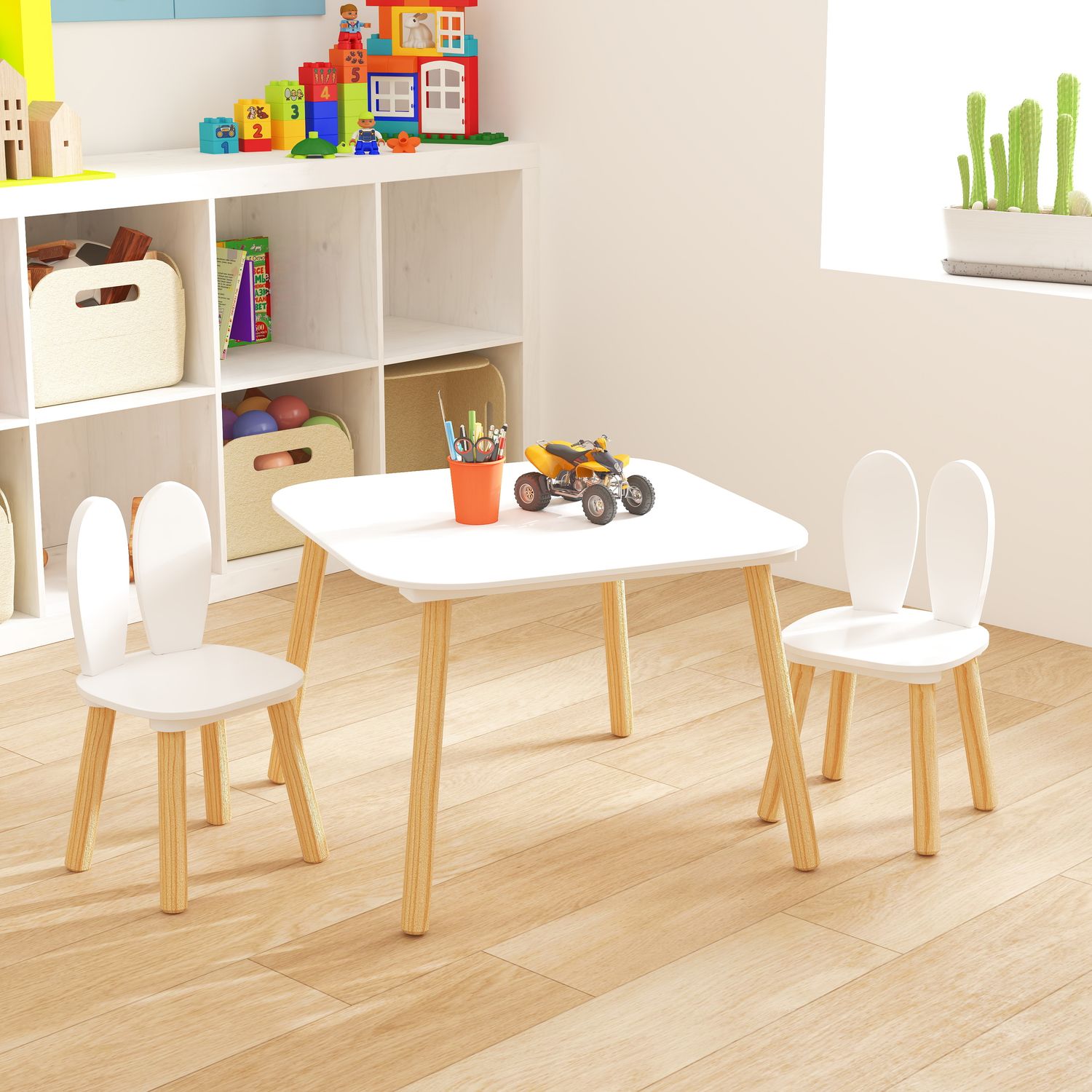Kids Table and 2 Chairs Set - White - Solid Wood & MDF - 20.72 lb Kids Table and 2 Chairs Set - White - Solid Wood & MDF - 20.72 lb