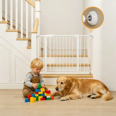 29.5 - 45.3 Wide Baby Gate with wall protector for Stairs - White