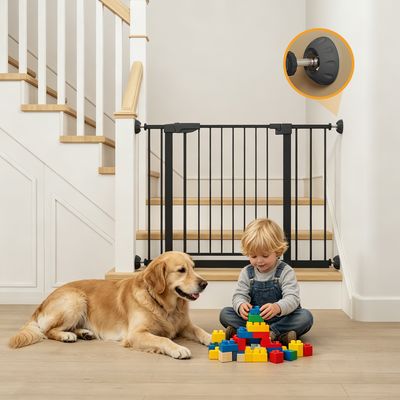 29.5 - 45.3 Wide Baby Gate with wall protector for Stairs - Black