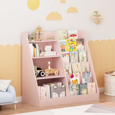 Kids Bookshelf and Toy Storage Organizer - Pink - 15.75 x 34.65 in.