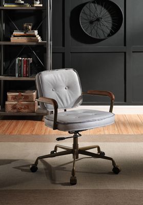 Siecross Vintage White Top Grain Leather Office Chair - Antique White