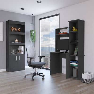 2 Piece Office Set, Dozza Bookcase & Aramis Desk, Black