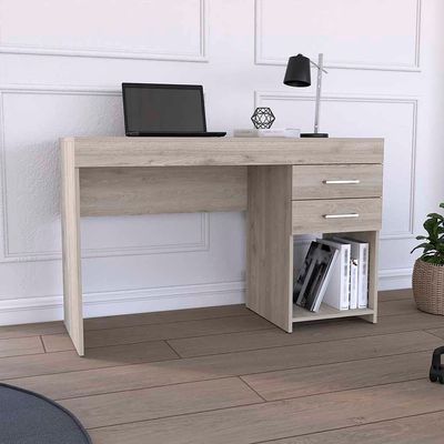 Ibare Two Drawer Computer Desk, One Lower Shelf - Light Gray