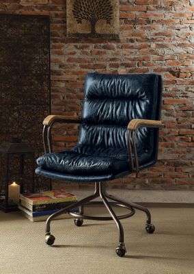 Harith II Vintage Blue Top Grain Leather Office Chair