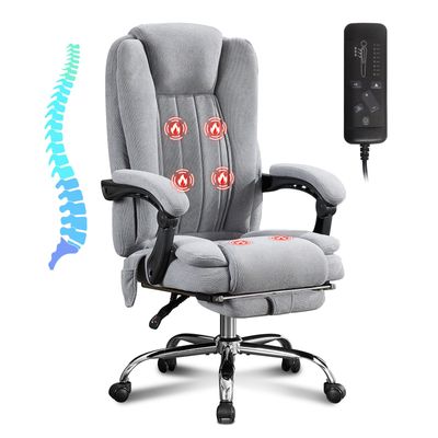 Massage Office Chair with Heat and 6 Vibration Points - Grey