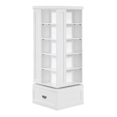 Modern White Rotating Bookshelf with 16 Shelves Drawers Wooden