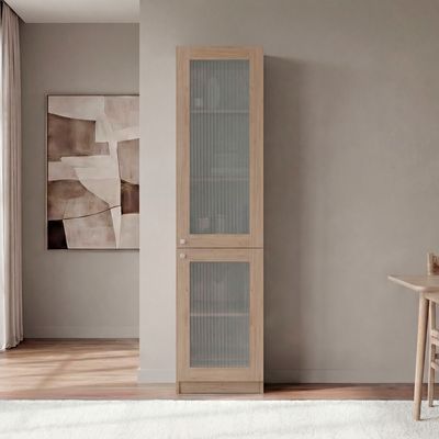 Tall Bookcase 71" H with 2 Fluted Panel Doors and Five Interior