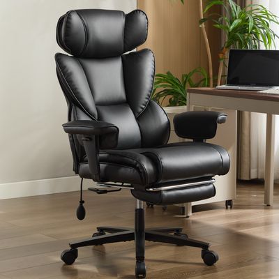Office Chair with Foot Rest and Waist Lumber Support - Black