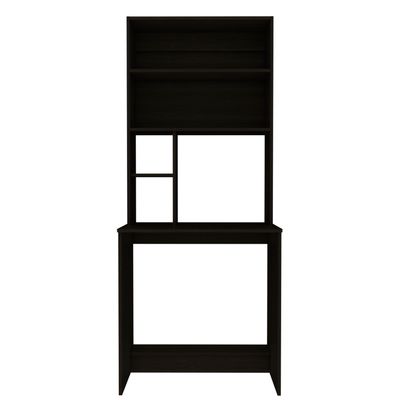 Compu Hutch Desk, Four Shelves, Writing Desk, One Lower Shelf - Black