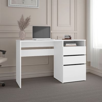 Kenai 3 Drawers Computer Desk, One Shelf, White