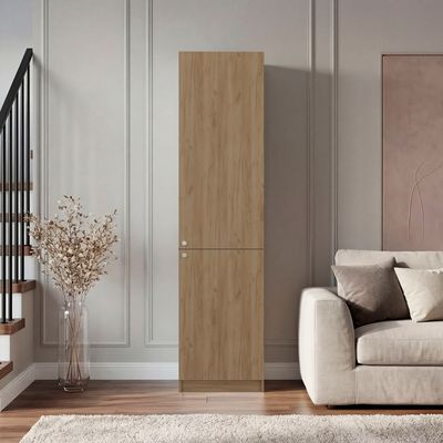 Tall Bookcase 71" H with 2 Doors, Five Interior Shelves, Natural