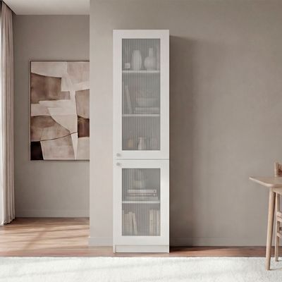 Tall Bookcase 71" H with 2 Fluted Panel Doors and - 12.3x17.8x71.1IN