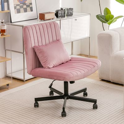 Light Pink Velvet Criss Cross Armless Office Chair with Wheels
