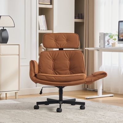 Criss Cross Chair with Adjustable Armrests & Wheels & Headrest - Brown