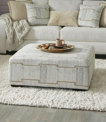 Soft Upholstered Ottoman Contemporary Style Solid Wood Structure Beige