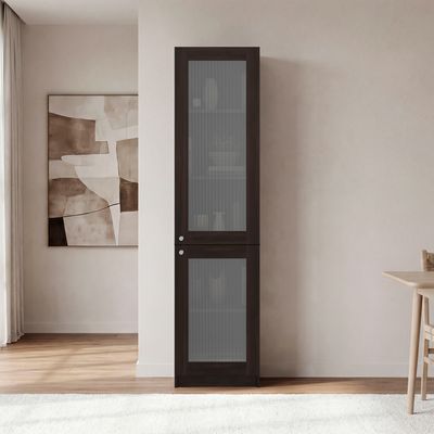 Tall Bookcase 71" H with 2 Fluted Panel Doors and - Dark Walnut