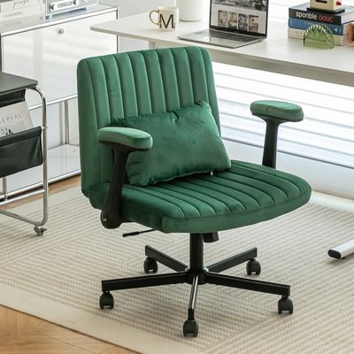 Green Velvet Criss Cross Armrest Office Chair with Wheels